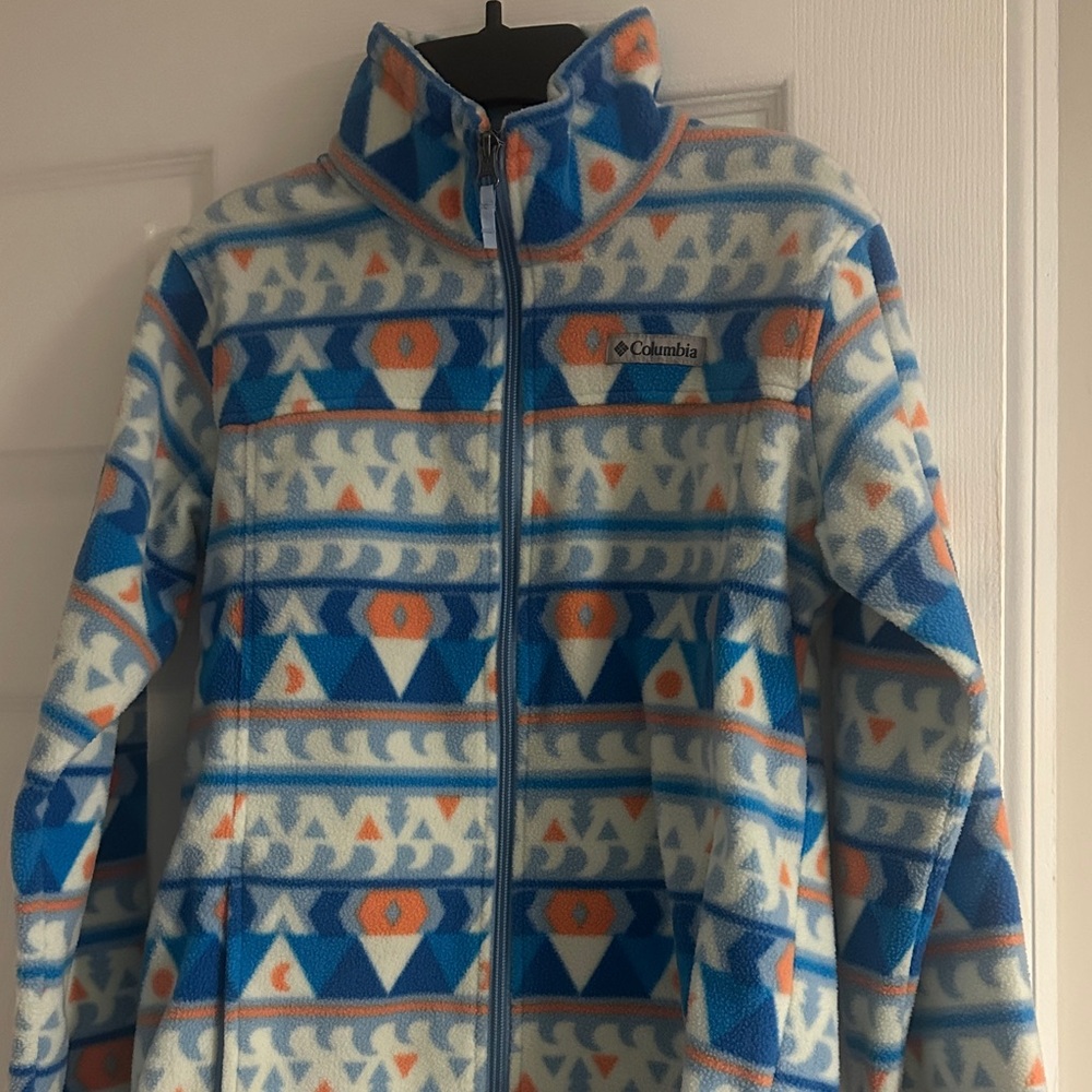 Columbia Geometric Blue and Orange Fleece Jacket